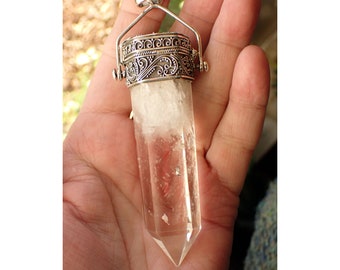 Ex Large Crystal Quartz Point in decorative Sterling Silver Pendant with Compartment box on top  4.5 inch !