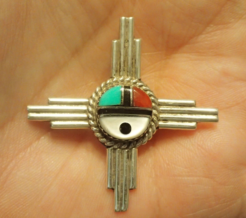 Zuni Face Inlay Zia Symbol Pendant / Pin Etsy