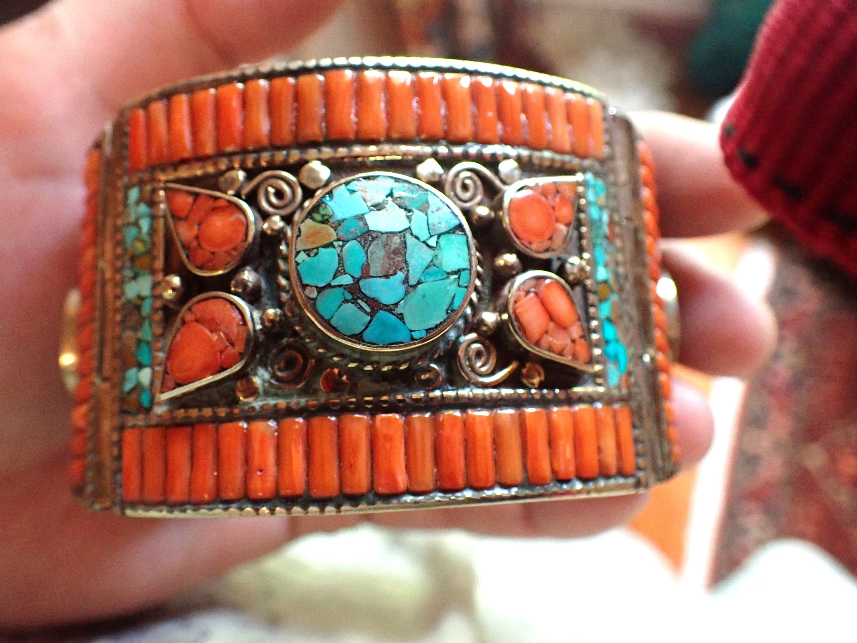 Sold Navajo Two Stone Sleeping Beauty Turquoise Flower Sterling Silver Cuff  Bracelet - Max Calladitto - Native American