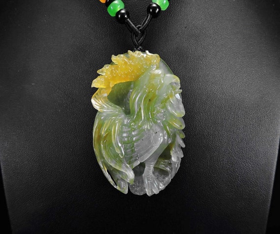 Jade Rooster Bird 100% Natural JADE jadeite Penda… - image 3