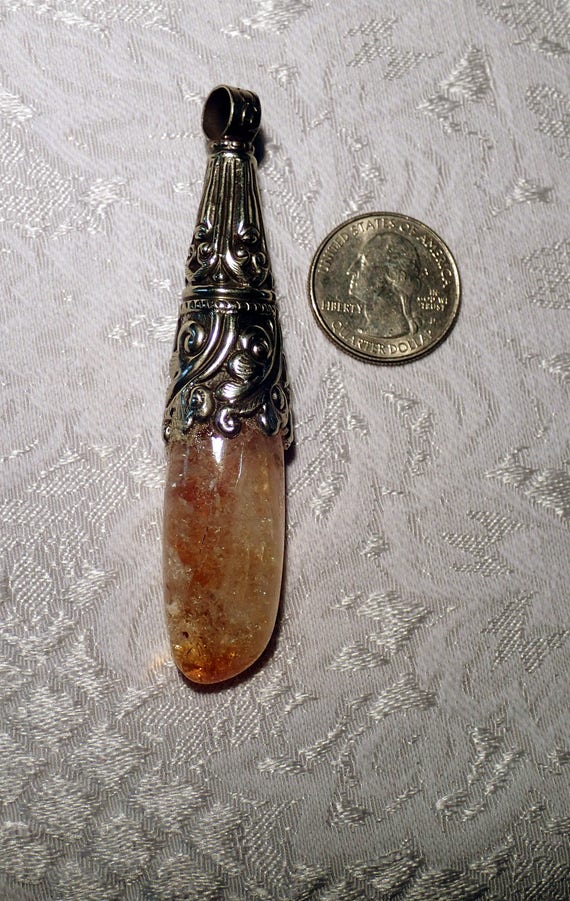 Citrine Quartz Crystal Polished Pendant with Tibet