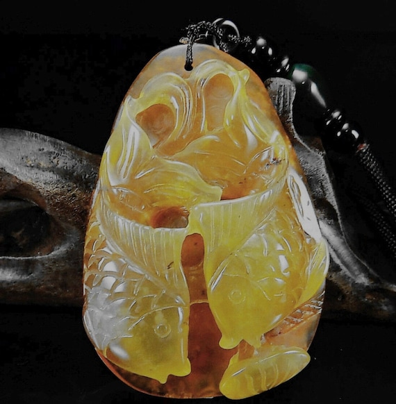 Hand-carved Jade Pendant Jadeite Necklace Double … - image 1