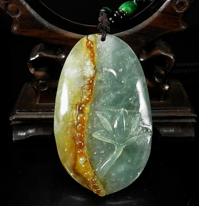 Carved Jade Buddha & Lotus Pendant Jadeite Necklace Etsy
