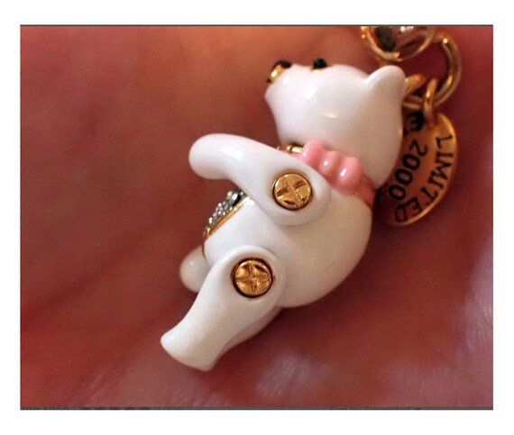 White Heart Teddy Bear Enamel Charm - image 2