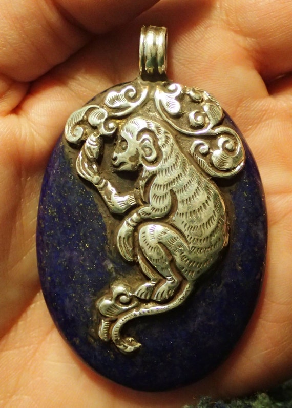 Oval Lapis Medallion Pendant with Sterling Silver… - image 3