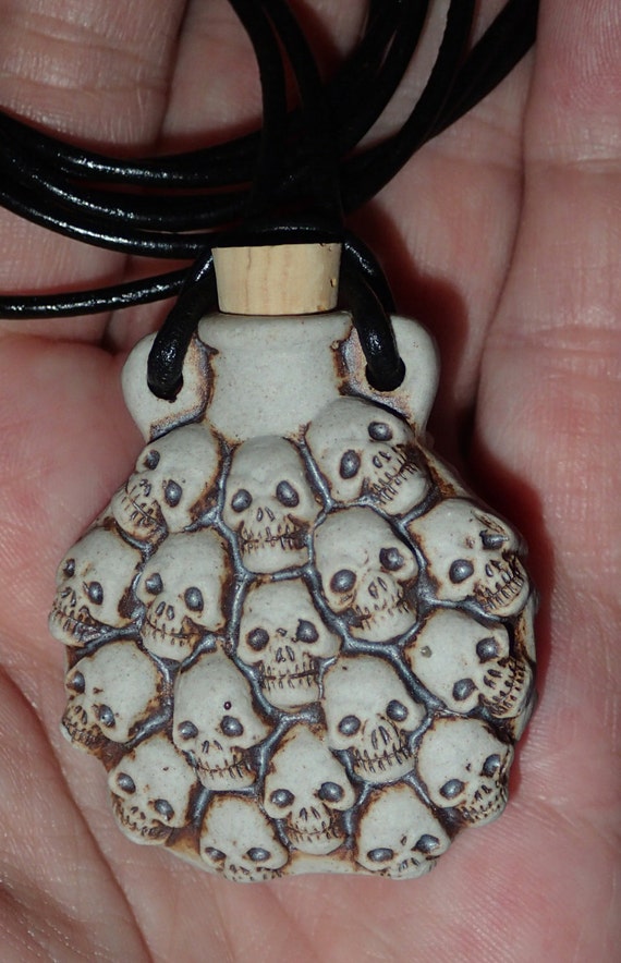 Ceramic Skull Bottle pendant on Leather - image 1