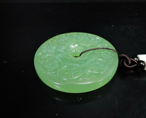Lotus Flower Donut Coin Natural Hand-carved Jade … - image 8