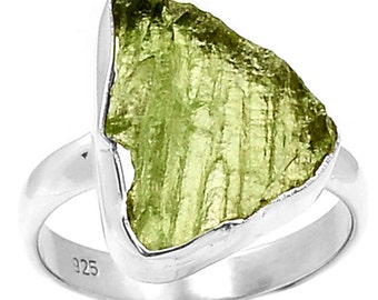 Moldavite Tektite Medeorite 925 Sterling Silver Ring size 8.5