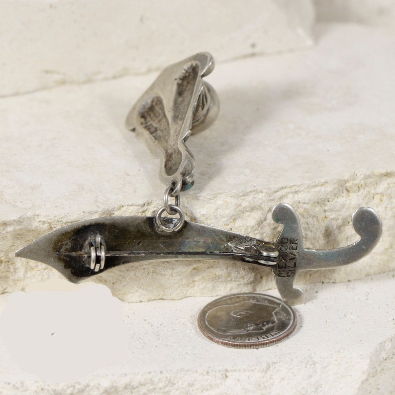 Vintage Sterling Sword with Turban Man Monkey brooch with turquoise