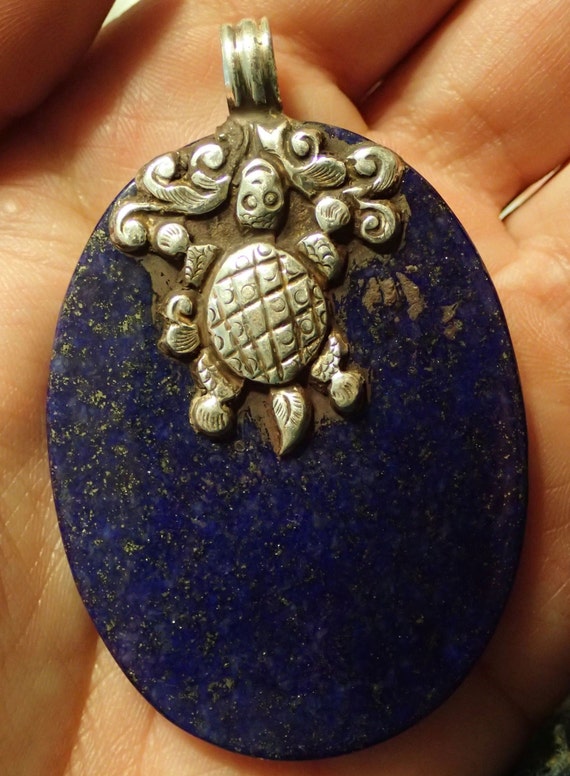 Oval Lapis Medallion Pendant with Sterling Silver… - image 2