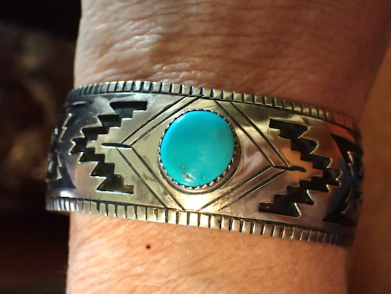 Hopi Turquoise Cuff Bracelet Native American. sig… - image 1