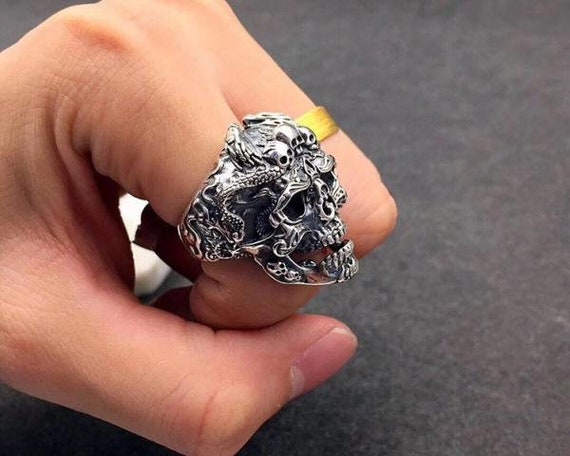 Sterling Silver Skull Skeleton Adjustable Ring - image 2