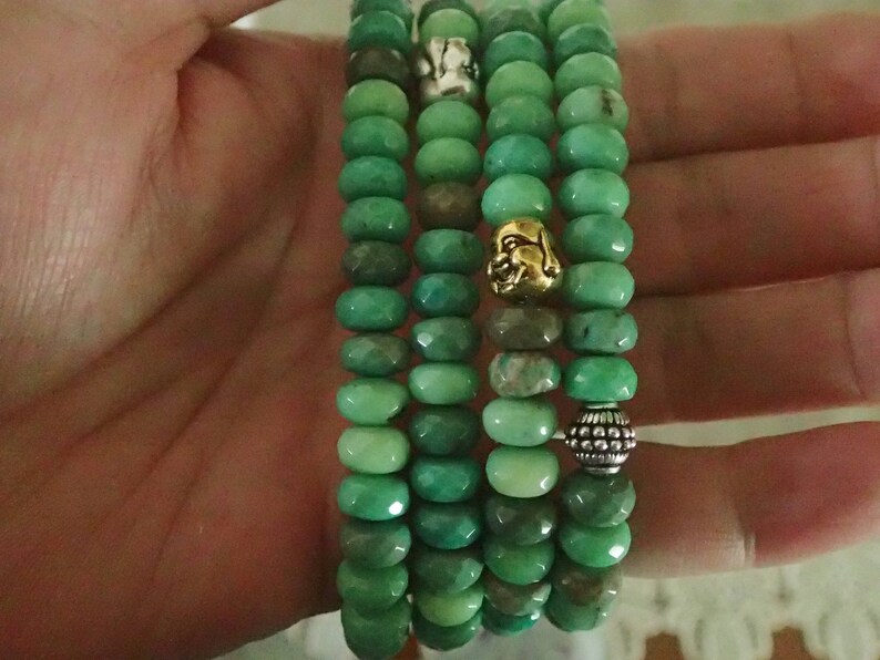 8mm faceted green chrysoprase rondelle beads bracelet Mens Large