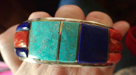 Museum Quality Zuni Inlay Turquoise cuff Bracelet… - image 8