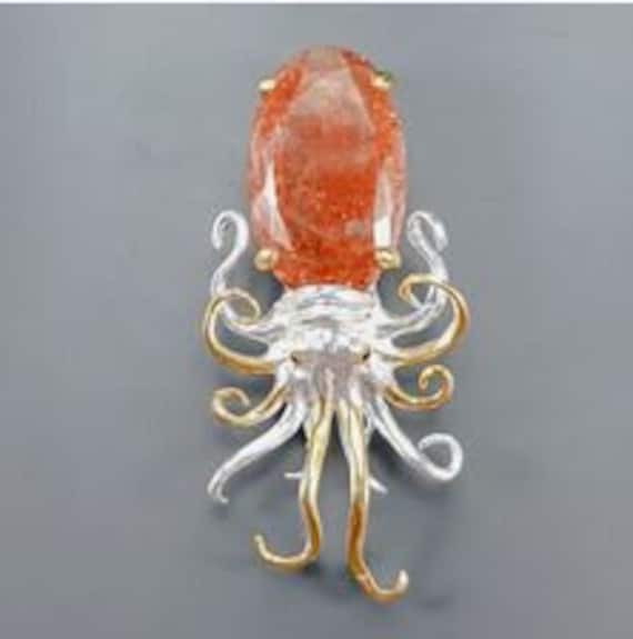Sunstone Squid / Octopus Brooch in Sterling Silver - image 5