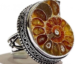 Nice Ammonite Gemstone Sterling Silver Ring Sz. 8