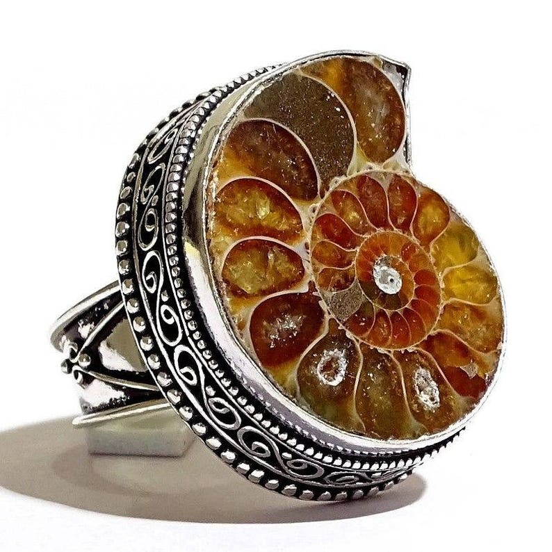 Nice Ammonite Gemstone Sterling Silver Ring Sz. 8 image 1