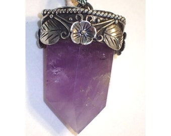 Amethyst Crystal Quartz Point in  decorative Sterling Silver.