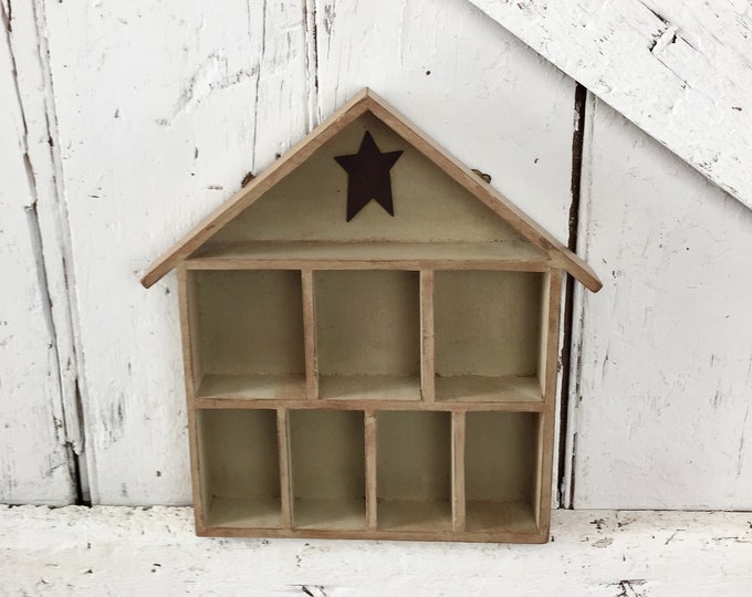 Small Wooden Cubby Shelf House Shaped Six Cubicles Shadow Box Etsy