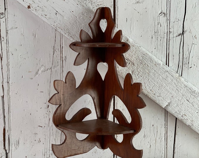 Antique Wood Corner Shelf Ornate Knick Knack Two Tier Vintage Etsy