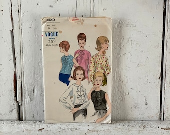 Vogue Pattern 1960's Vintage Blouse uncut 1960s Pattern size 14 bust 34