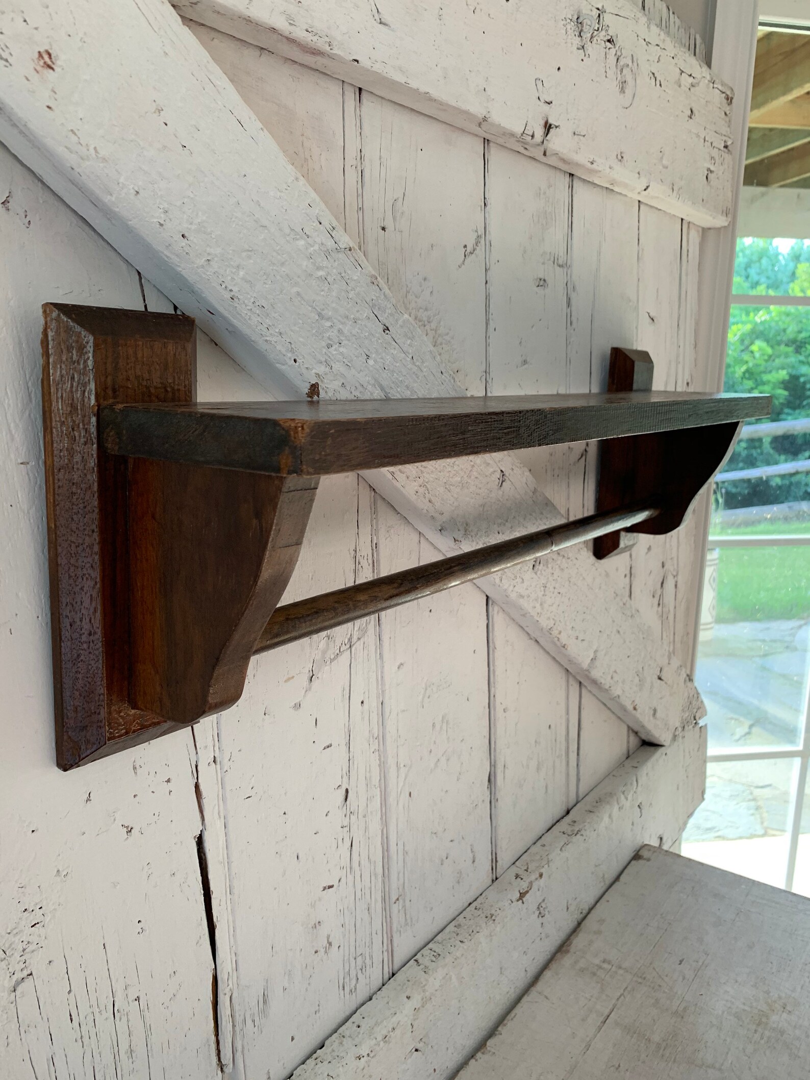 Towel Rail Wooden Shelf With Towel Rail Towel Rack Wall Etsy