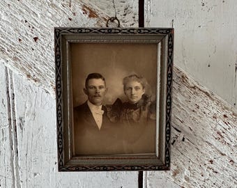 Antique Ornate Wood Frame, Black & White Couple Photo