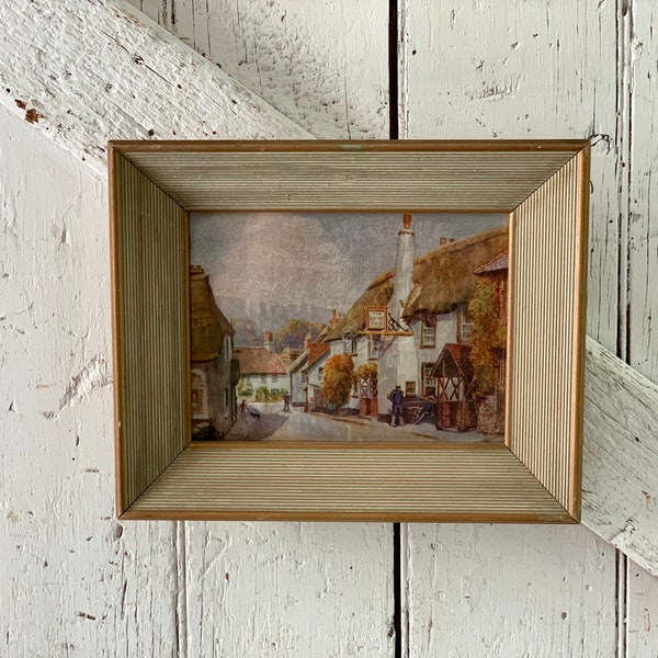 Framed Foil Picture thatched cottage English Pub scene Vintage