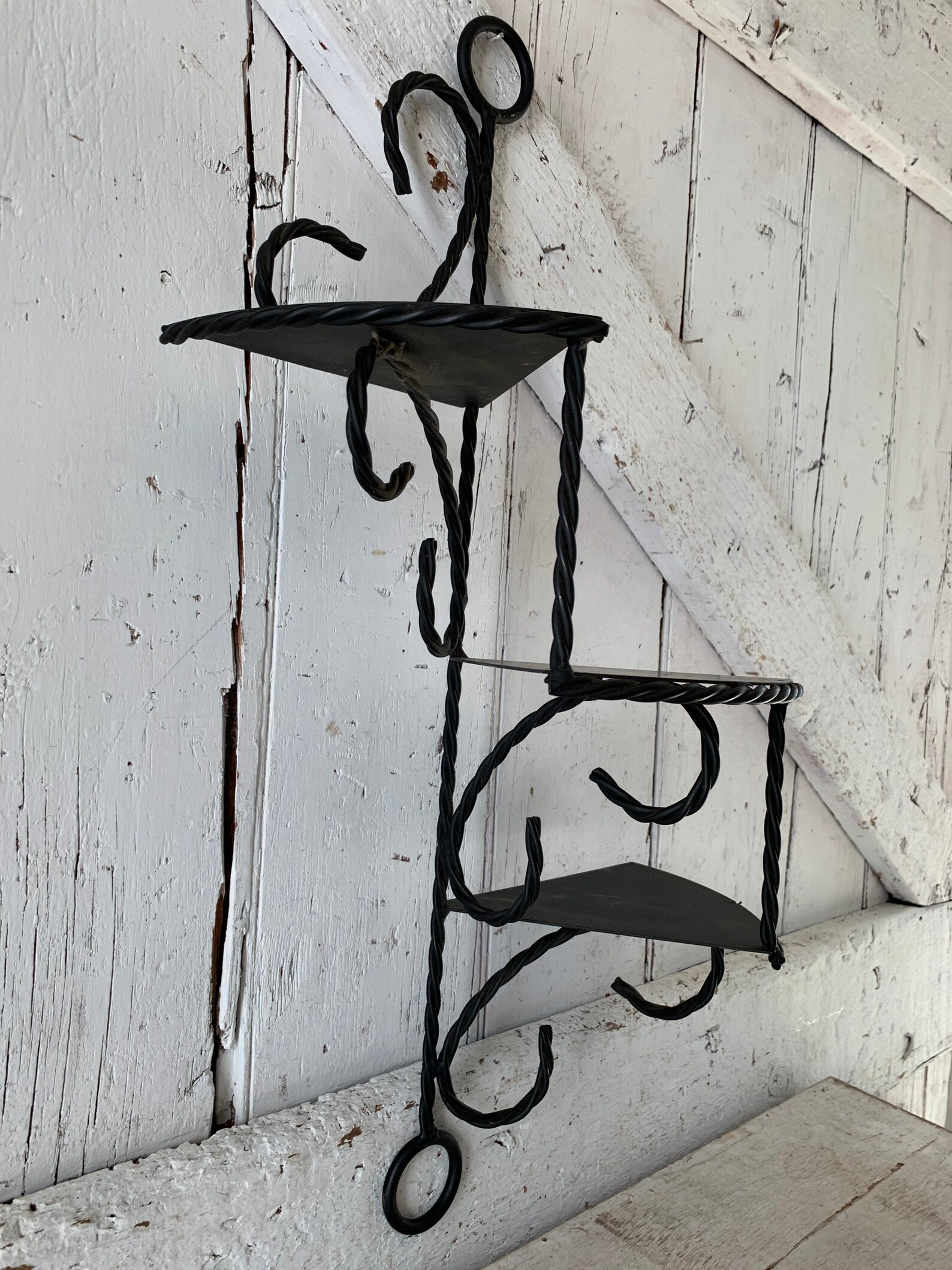 Wall Shelf Black Metal Scrolls Knick Knack Three Tier Wall Etsy