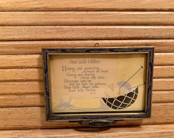 Antique Blue Gold Frame Mother Poem Dear Little Mother Mothers day gift 1929