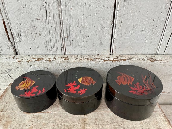 Asian Lacquer Boxes Set of Three Nesting boxes Je… - image 1