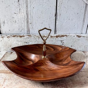 Atomic California Original Faux Wood Ceramic Serving Tray w Dividers 1960&#39;s Vintage