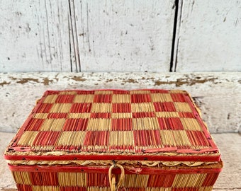 Wicker Sewing Basket Small Size Comes with contents Vintage basket