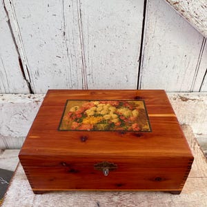 Small wood chest vintage dresser top cedar chest hanky treasure box