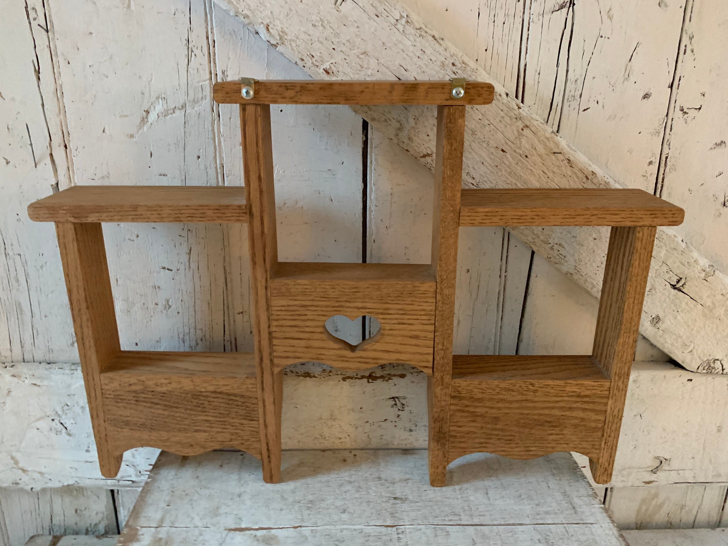 Wood Wall Shelf With Cubbies Vintage Curio Shelf With Hooks Etsy