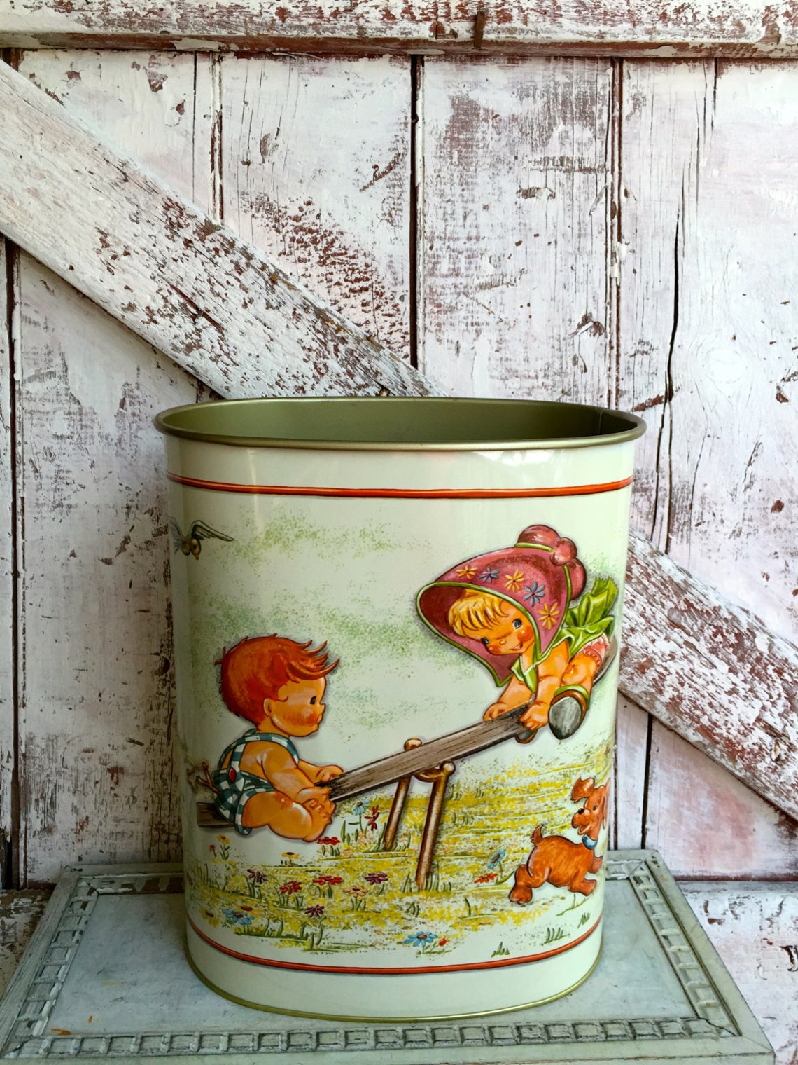 Vintage Trash can J.L. Clark Metal Mid Century waste Can Etsy