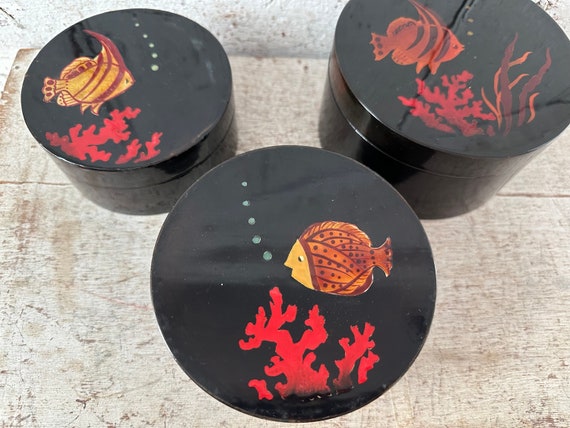 Asian Lacquer Boxes Set of Three Nesting boxes Je… - image 6