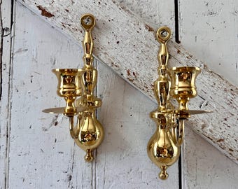 Juego de candelabros y apliques de pared de latón vintage