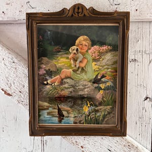 Antique Girl With Dog Picture - Etsy