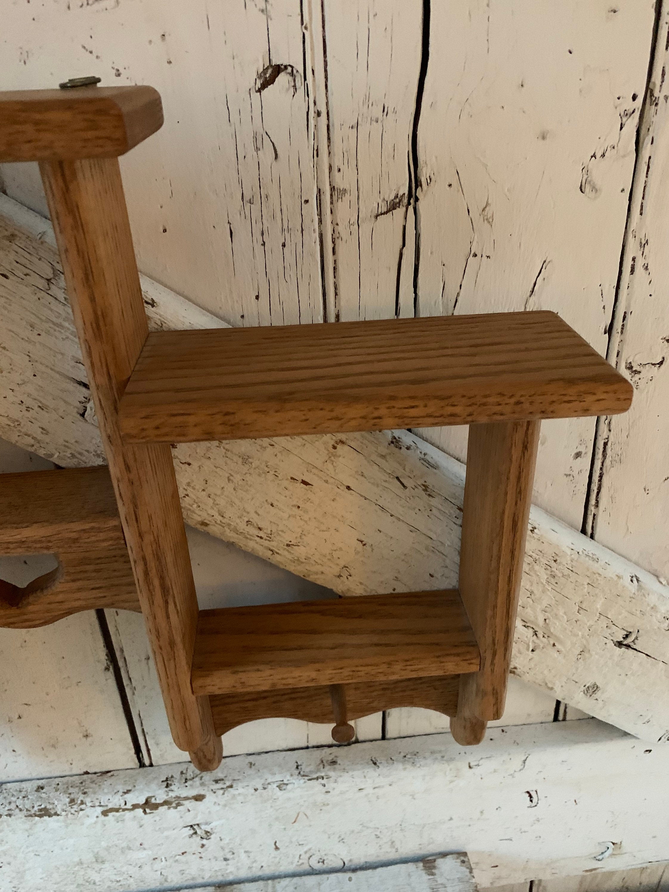 Wood Wall Shelf With Cubbies Vintage Curio Shelf With Hooks Etsy