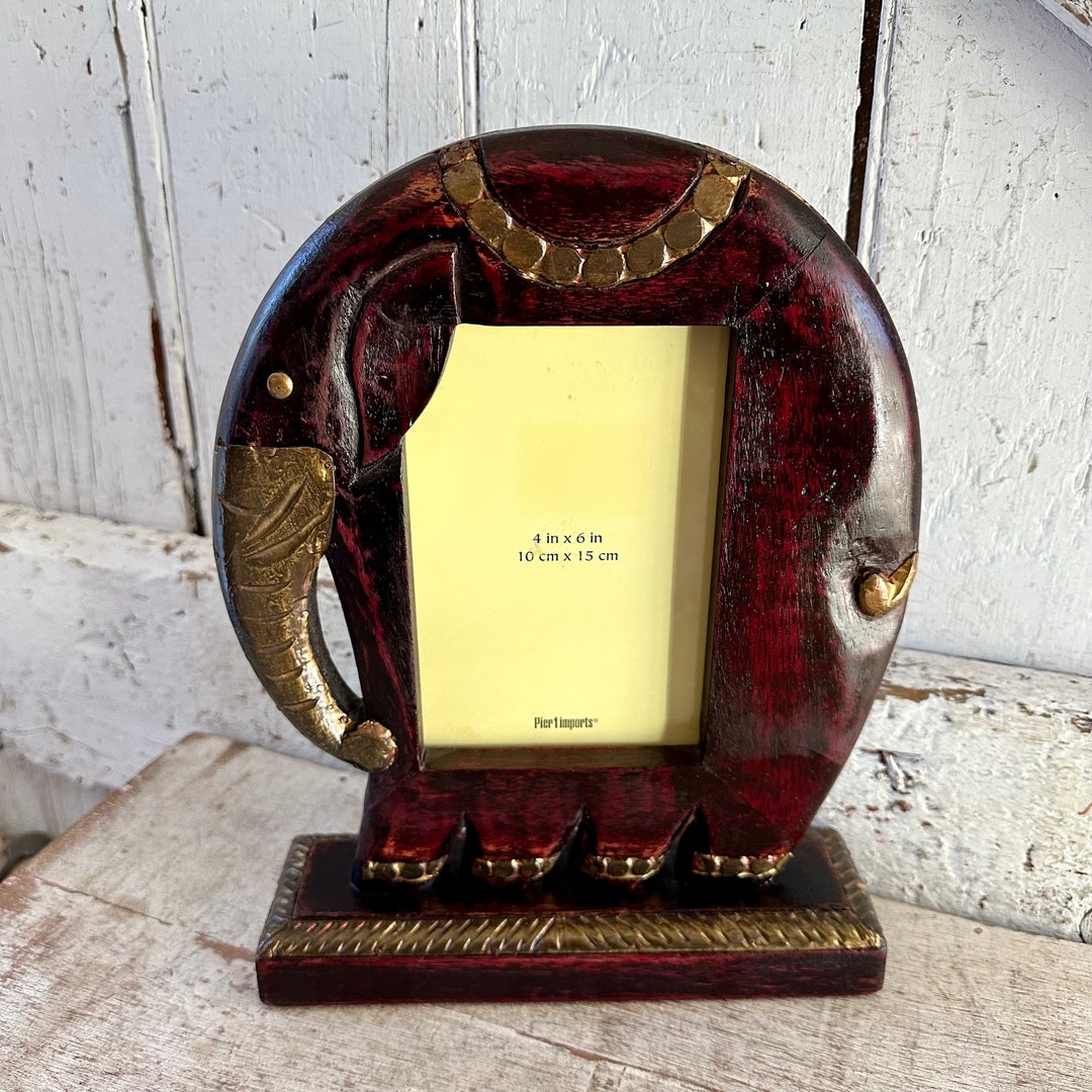 Elephant Picture Frame Carved Wood Picture Frame 4x6 Desk Table Vintage