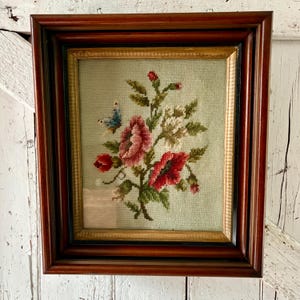 Antique Wood frame Eastlake Victorian Era Black Etching gold frame Needlepoint 8 x 10