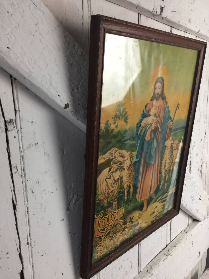 Framed Religious wall art Lord is My Shepherd vintage print in Etsy