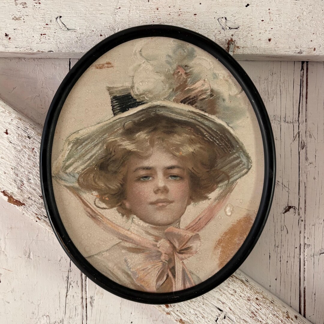 Antique Oval Frame Wood With Print of Victorian Style Lady Vintage - Etsy