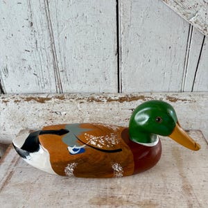 Wooden duck decoy hand painted figurine vintage Mallord Duck