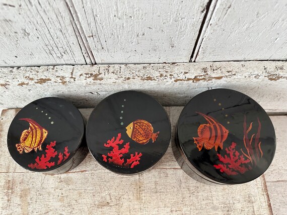 Asian Lacquer Boxes Set of Three Nesting boxes Je… - image 2