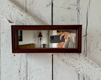 Mirror Small Narrow Mirror vintage Brown rectangular mirror 13 x 5 inch mirror