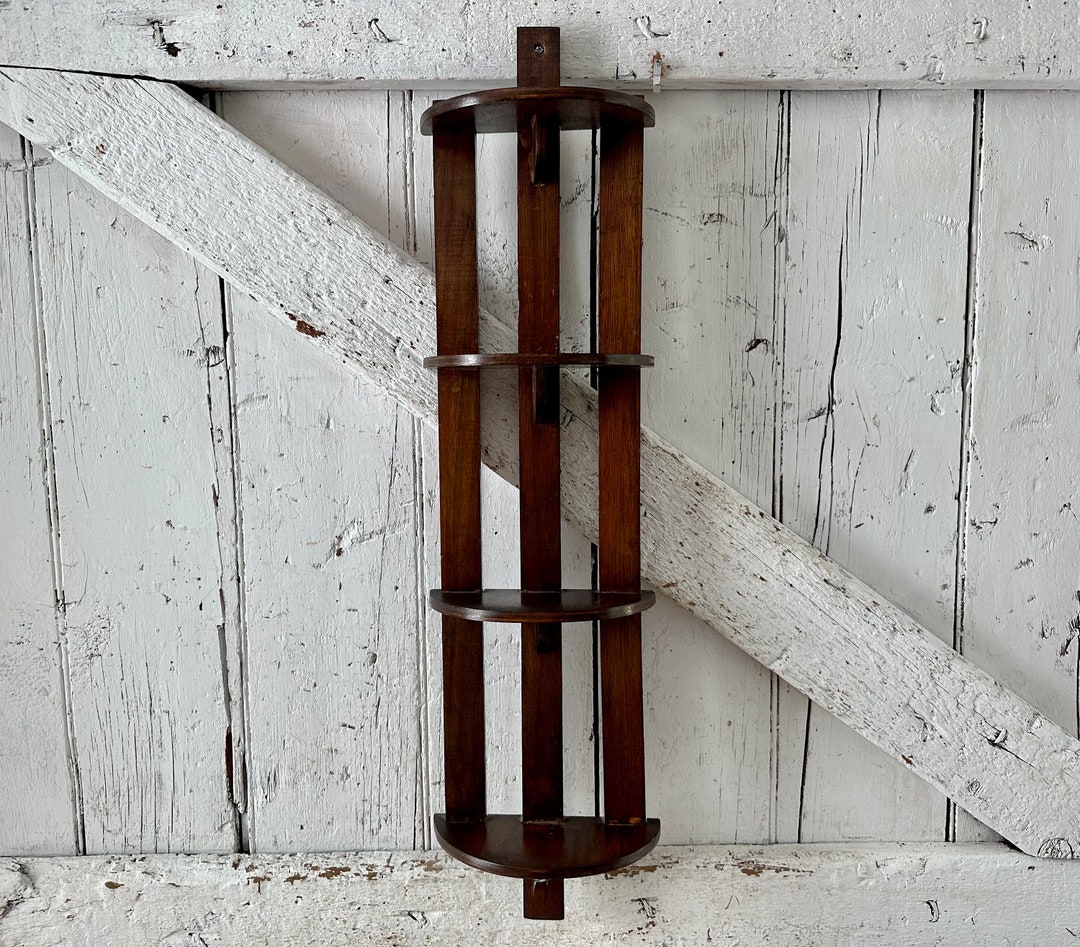 Wooden Wall Shelf With Four Shelves Vintage Hanging Shelf Etsy