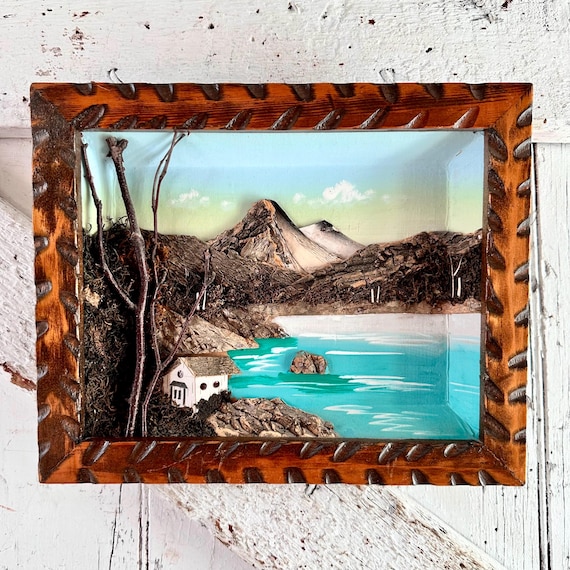 Japanese Bark Moss 3D Framed Wall Art Diorama Vintage Mid Century