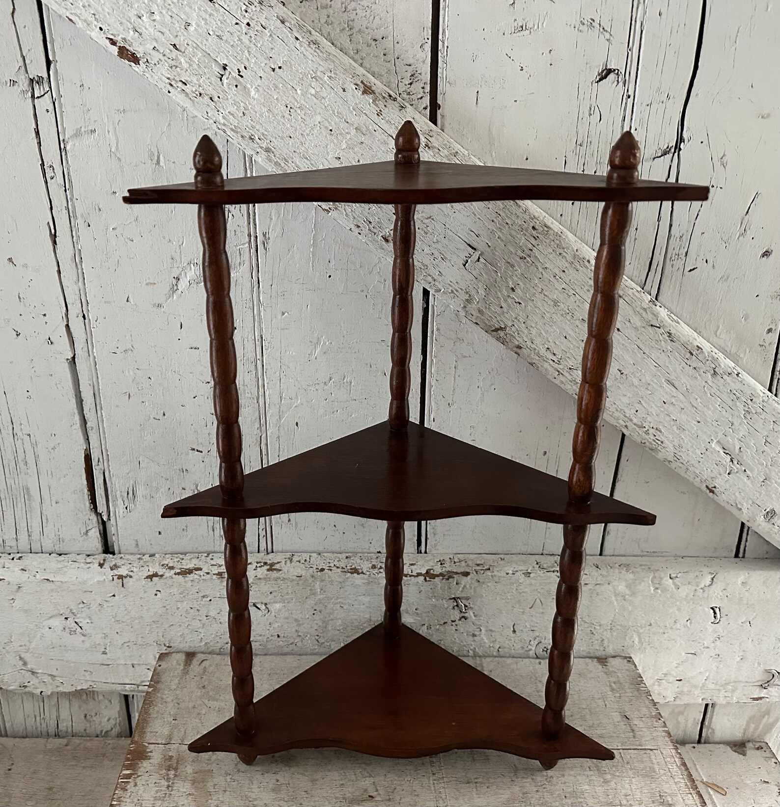 Corner Shelf Wooden Spindles 1970's Three Tier Standing Etsy